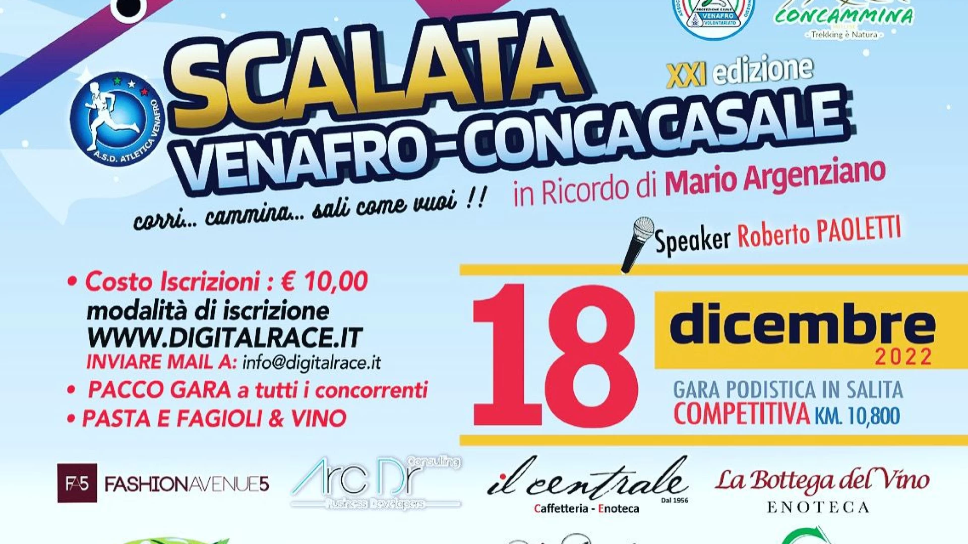 Domenica 18 dicembre l’edizione 2022 della Scalata Venafro-Conca Casale. La gara organizzata dall’Asd Atletica Venafro.